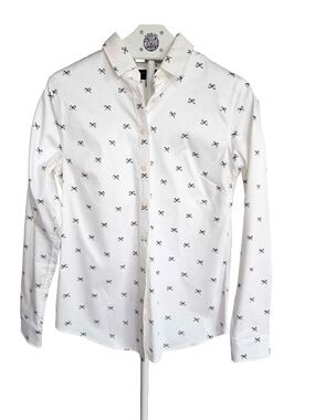 Banana Republic Factory white shirt with black bows print, easy care, size 6,NWT